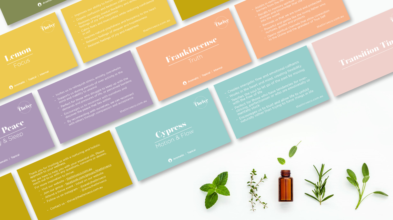 Essential Oil Product Cards for The Thrive Co.